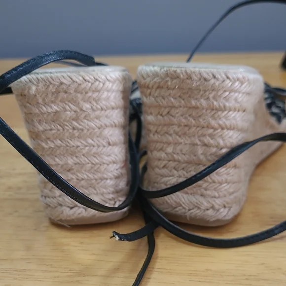 Hype Black and Cream Wedge Shoes with Elegant Straps - Picture 3 of 5